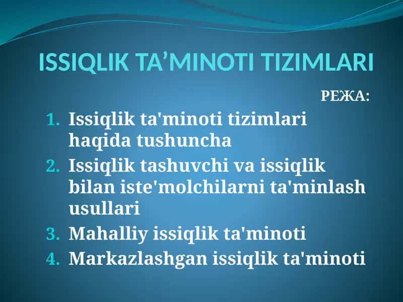 Issiqlik Ta'minoti Tizimlari 1