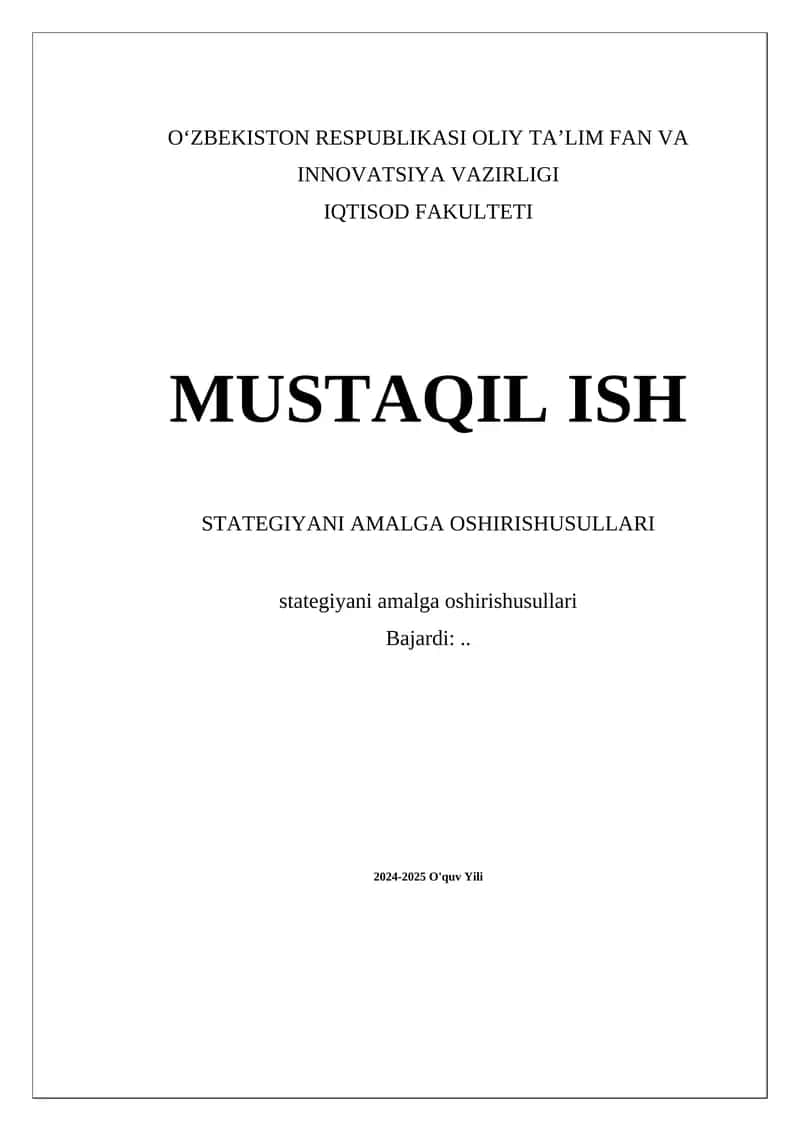 Strategiyani amalga oshirishusullari 1
