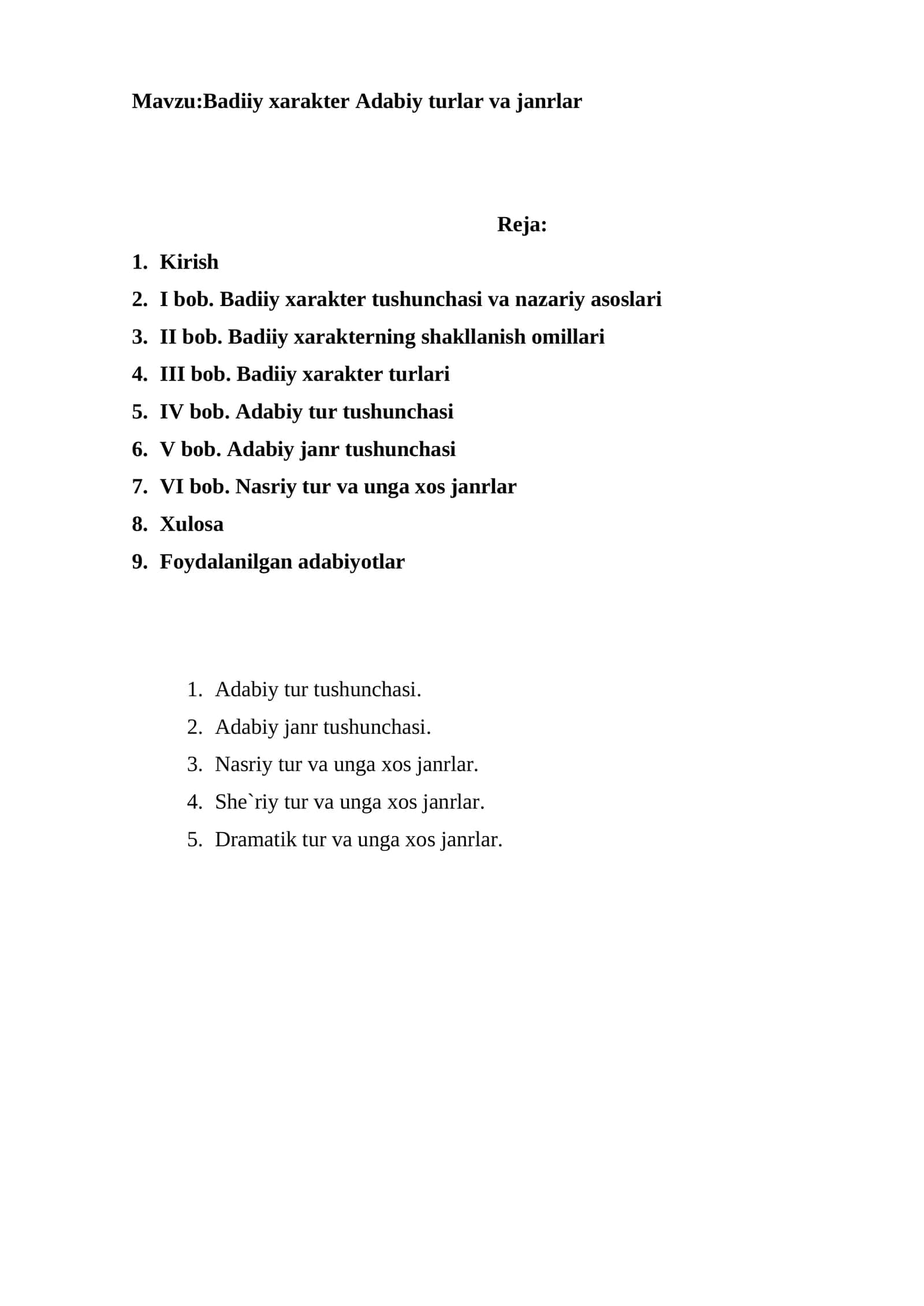 Badiiy xarakter Adabiy turlar va janrlar 1
