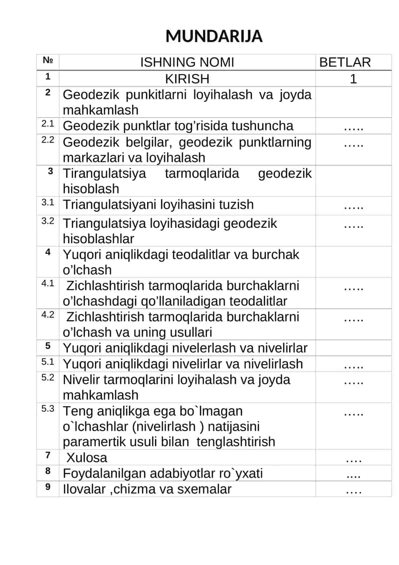Geodezik punkitlarni loyihalash va joyda mahkamlash 1