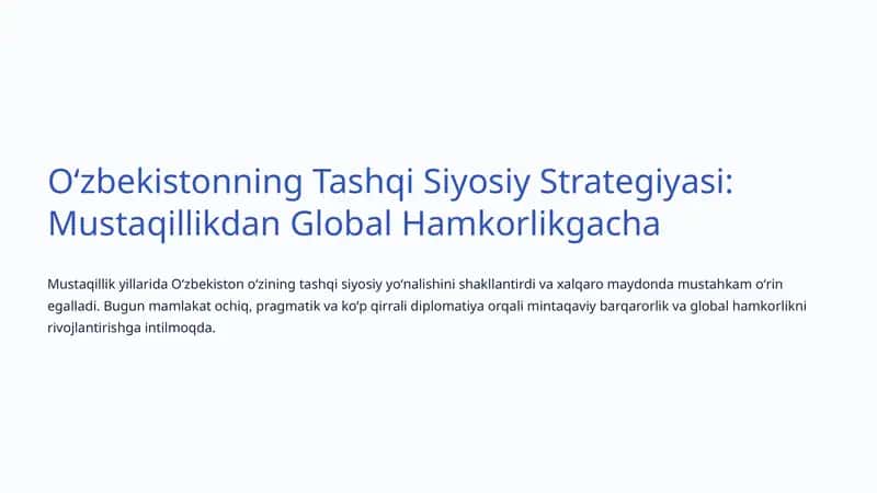 Oʻzbekistonning Tashqi Siyosiy Strategiyasi 1