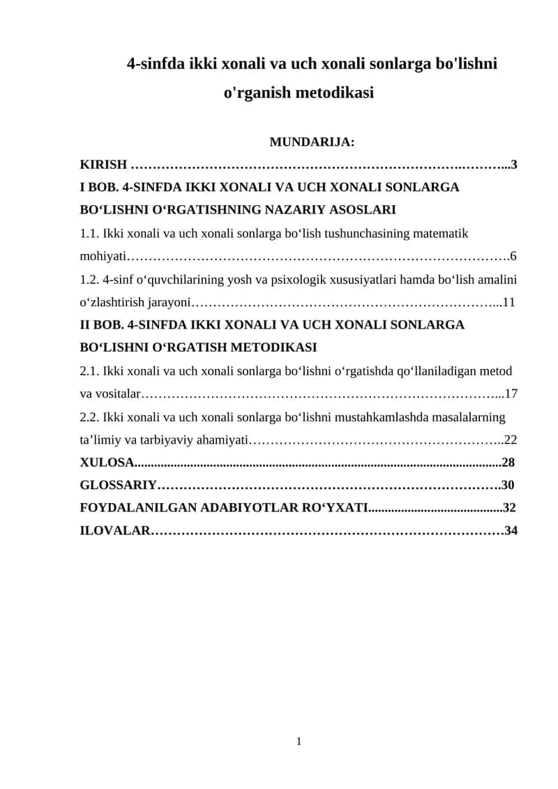 4-sinfda ikki xonali va uch xonali sonlarga bo'lishni o'rganish metodikasi 1