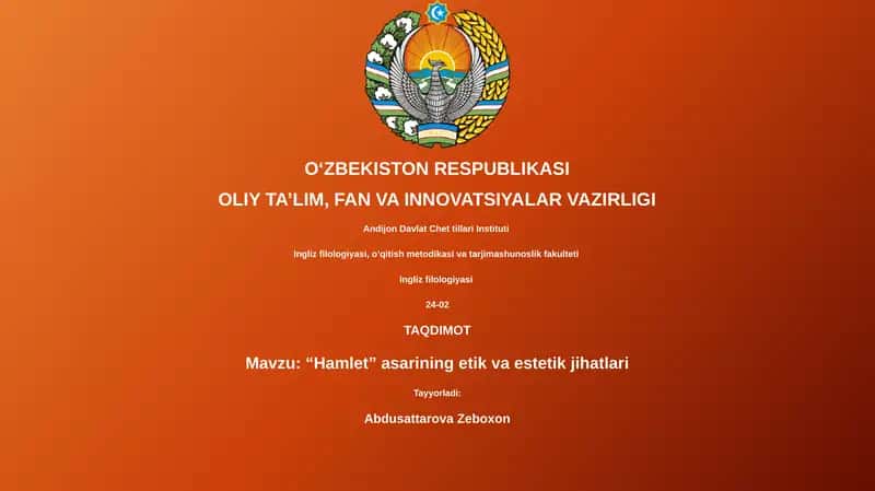 “Hamlet” asarining etik va estetik jihatlari 1
