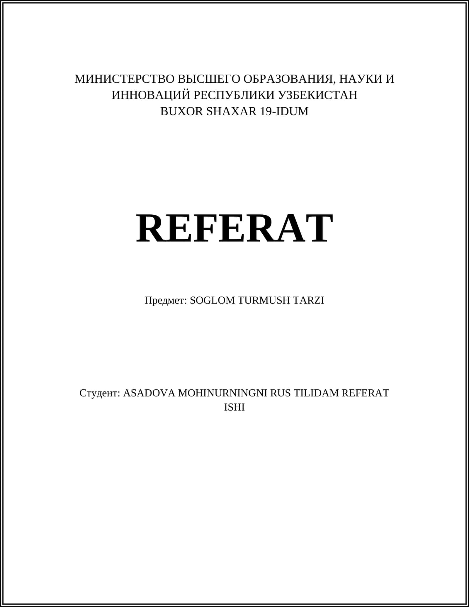 REFERAT SOGLOM TURMUSH TARZI 1