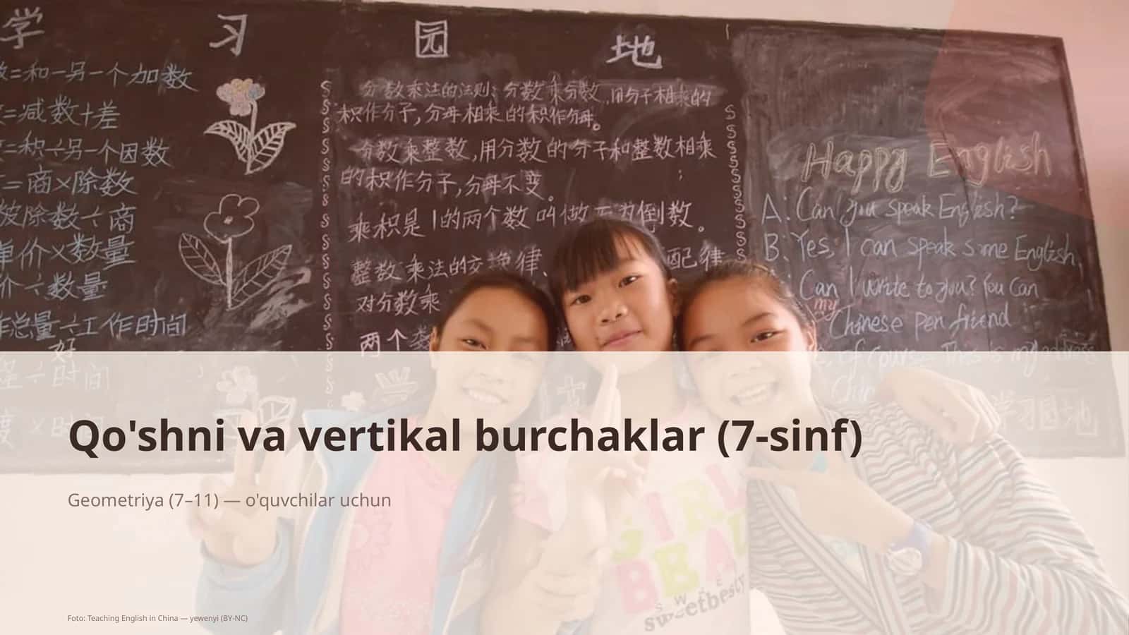 Qo'shni va vertikal burchaklar (7-sinf) 1