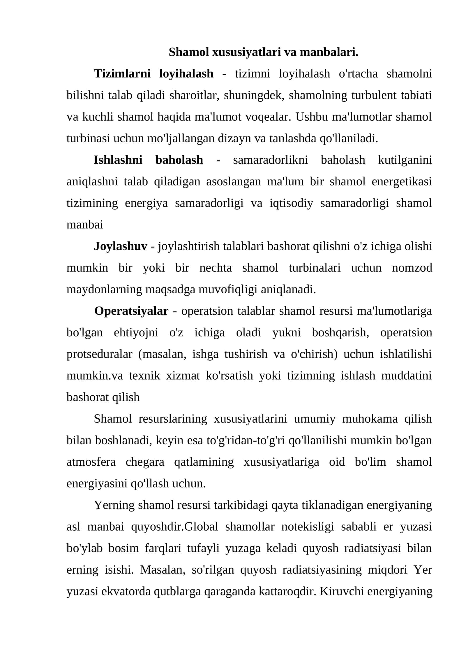 Shamol xususiyatlari va manbalari 1
