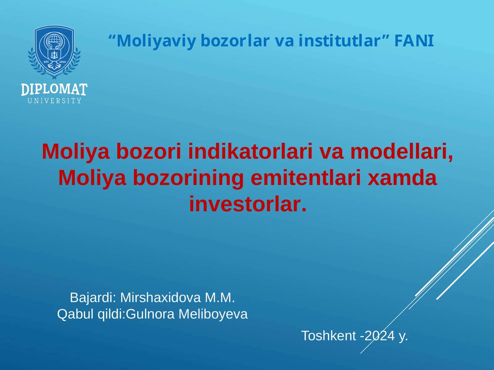 Moliyaviy Bozorlar va Institutlar Fani 1