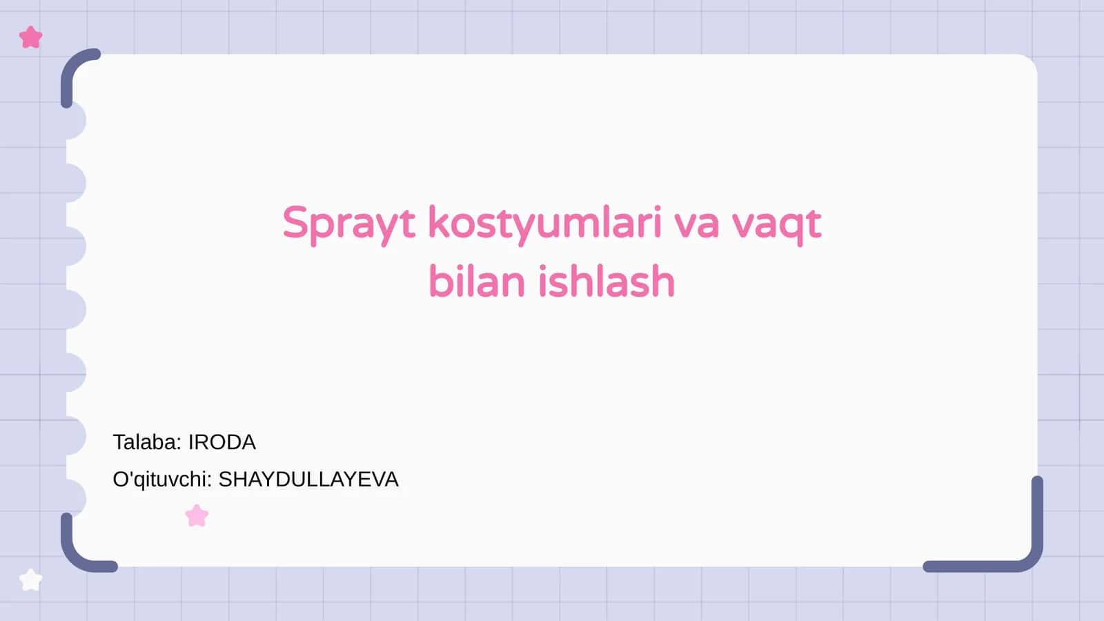 Sprayt kostyumlari va vaqt bilan ishlash 1