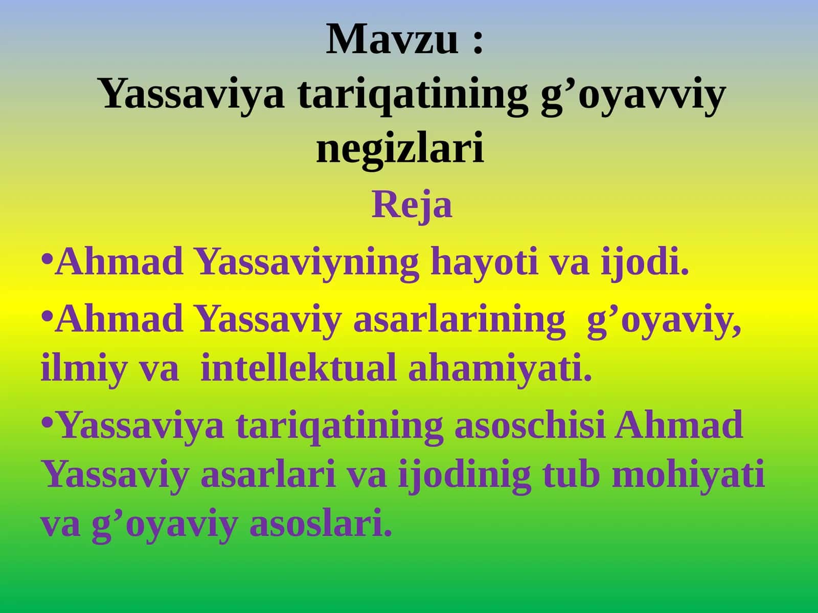 Yassaviyatariqatining g’oyavviy negerlar 1