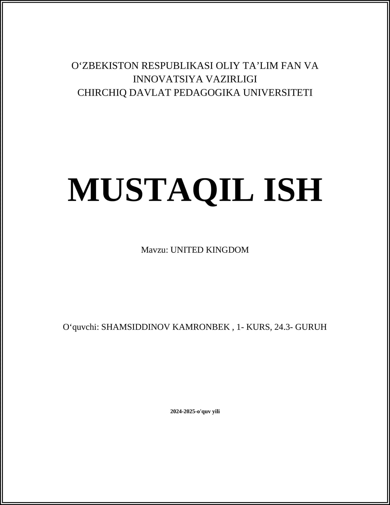 MUSTAQIL ISH - UNITED KINGDOM 1