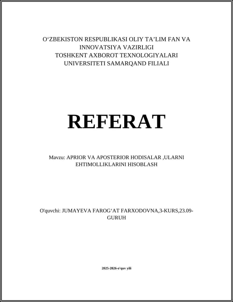 Aprior va aposterior hodisalar 1
