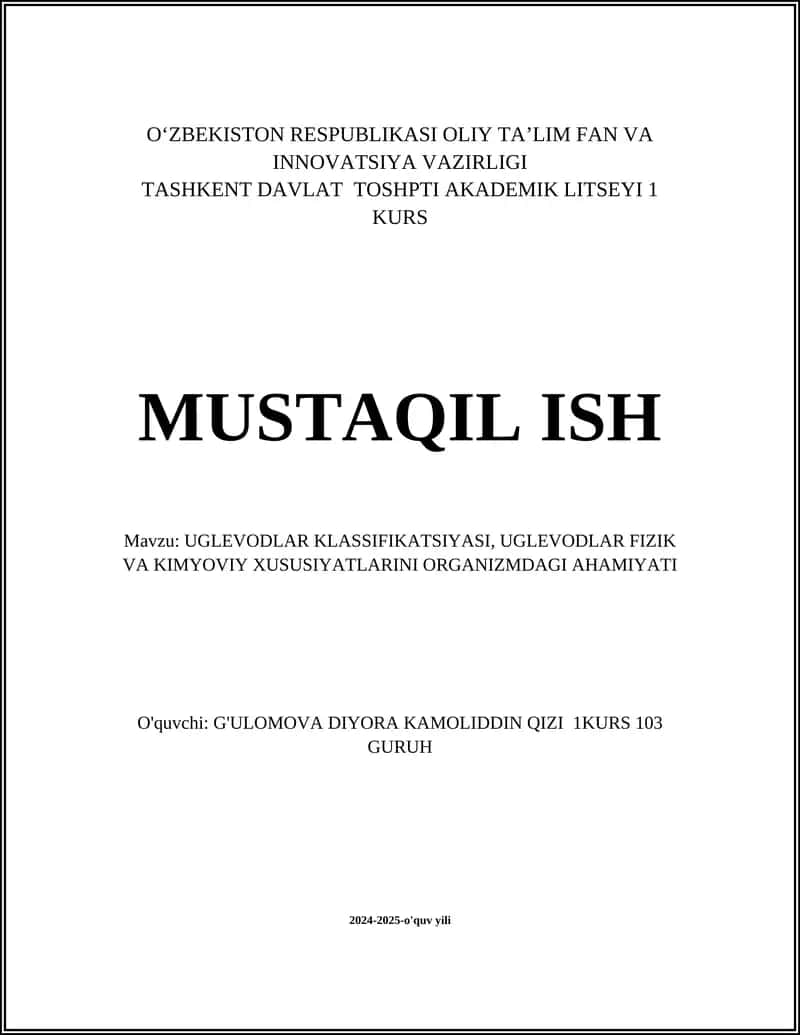 Uglevodlar klassifikatsiyasi va xususiyatlari 1