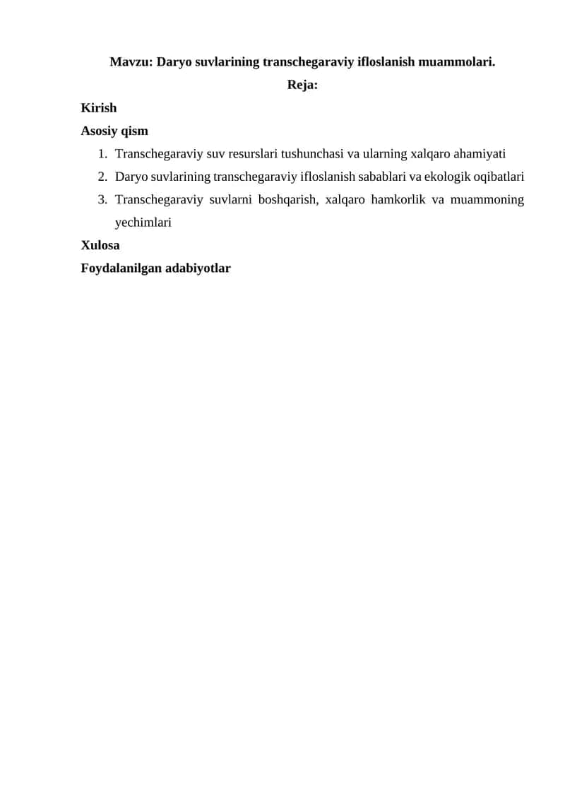 Daryo suvlarining transchegaraviy ifloslanish muammolari 1