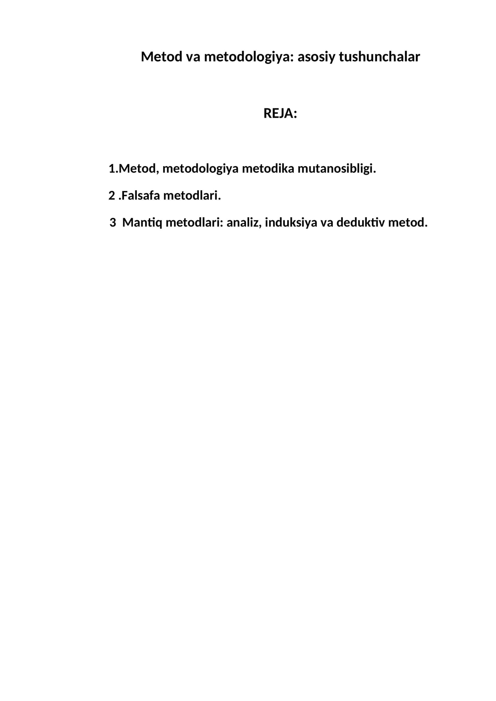 Metod va metodologiya: asosiy tushunchalar 1