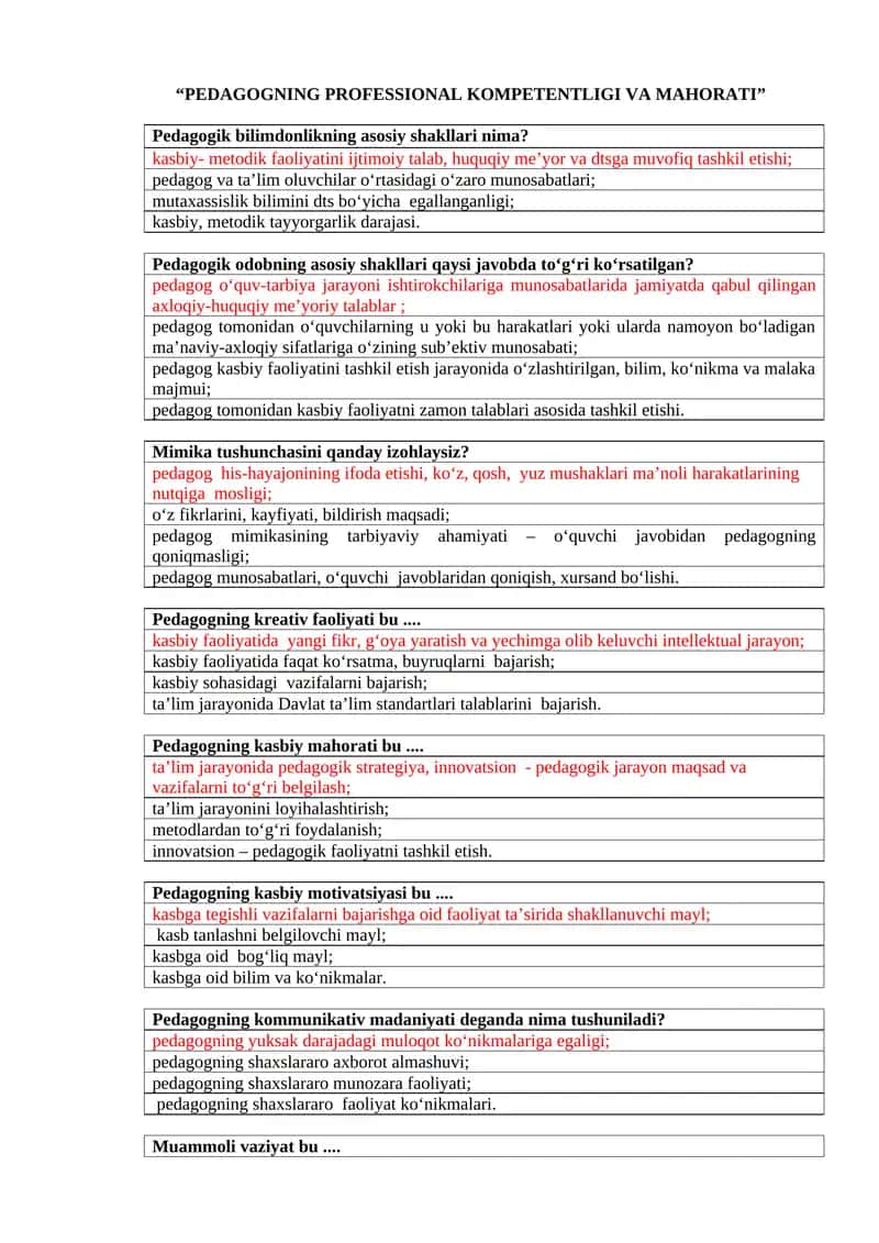 PEDAGOGNING PROFESSIONAL KOMPETENTLIGI VA MAHORATI 1