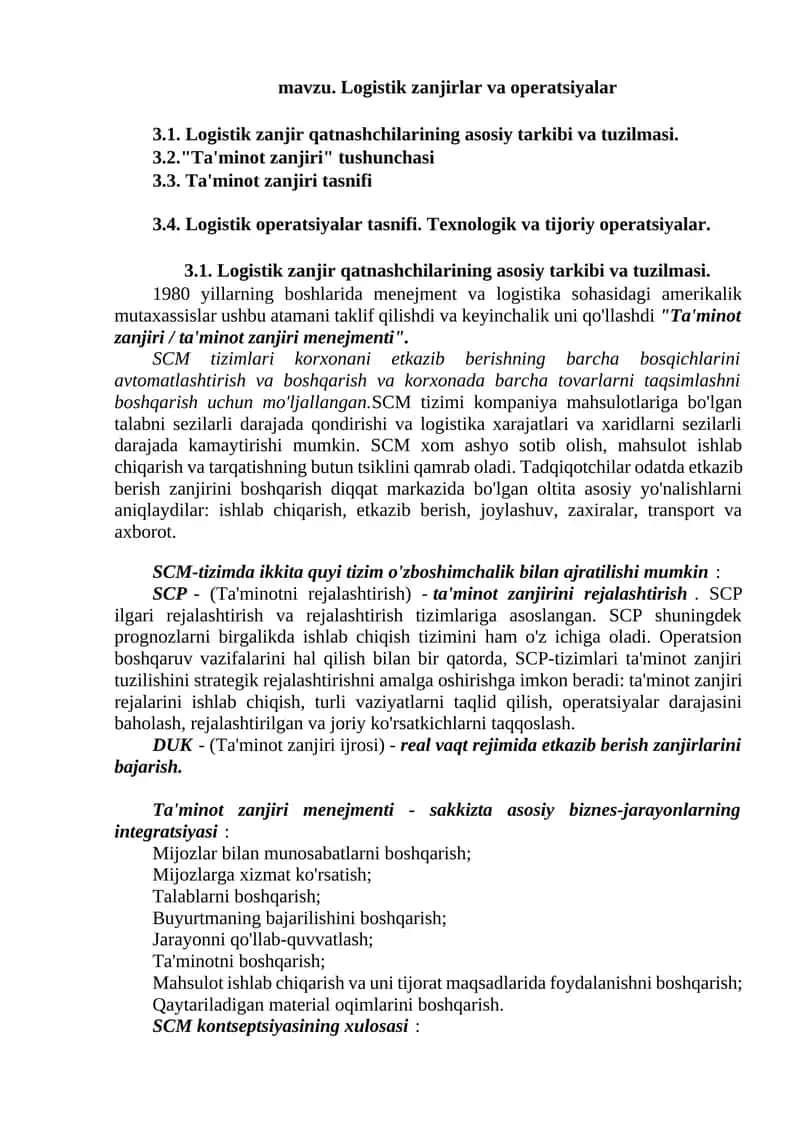 Logistik zanjirlar va operatsiyalar 1