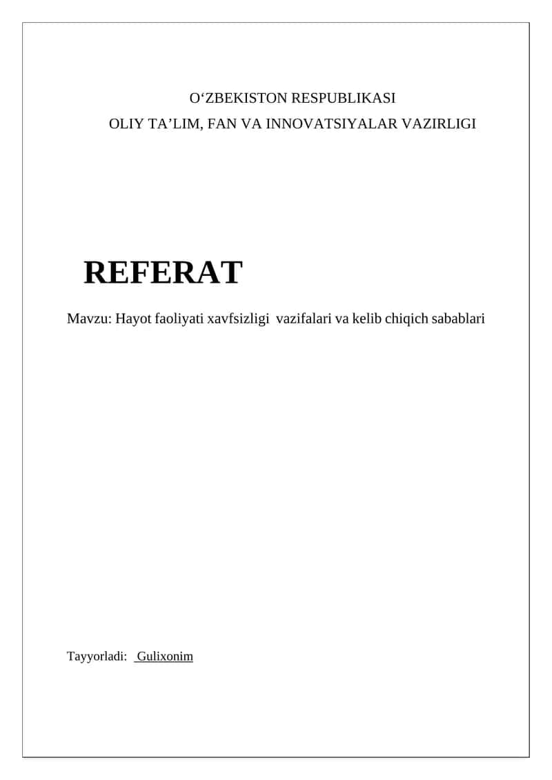 Hayot Xavfsizligi Vazifalari 1