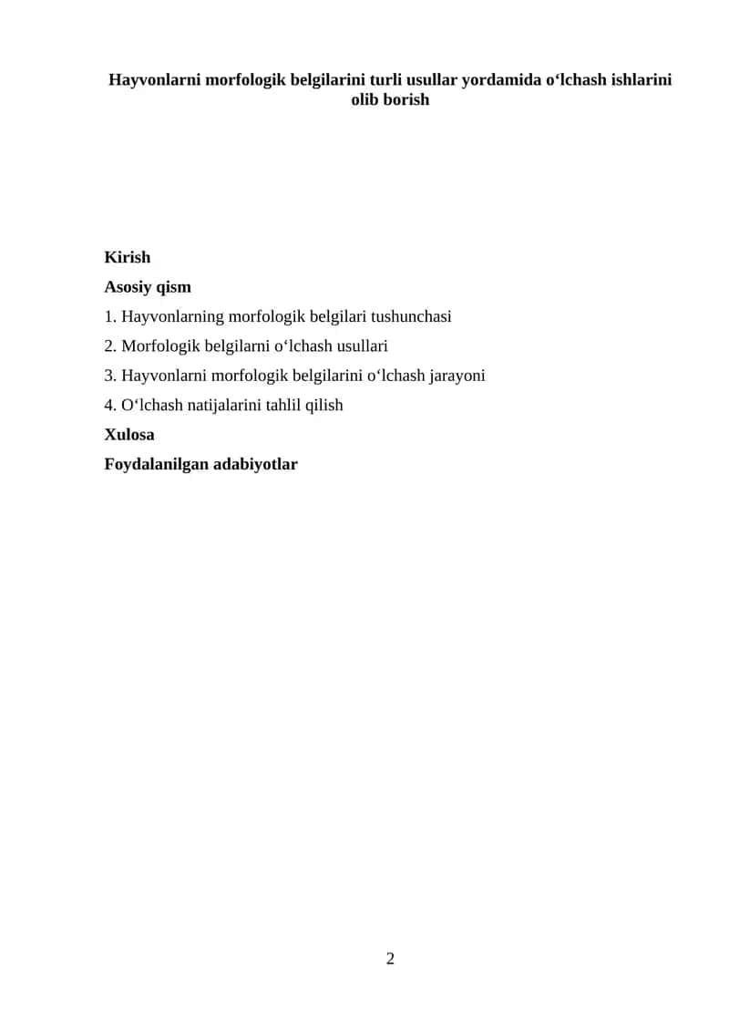 Hayvonlarni morfologik belgilarini oʻlchash 1