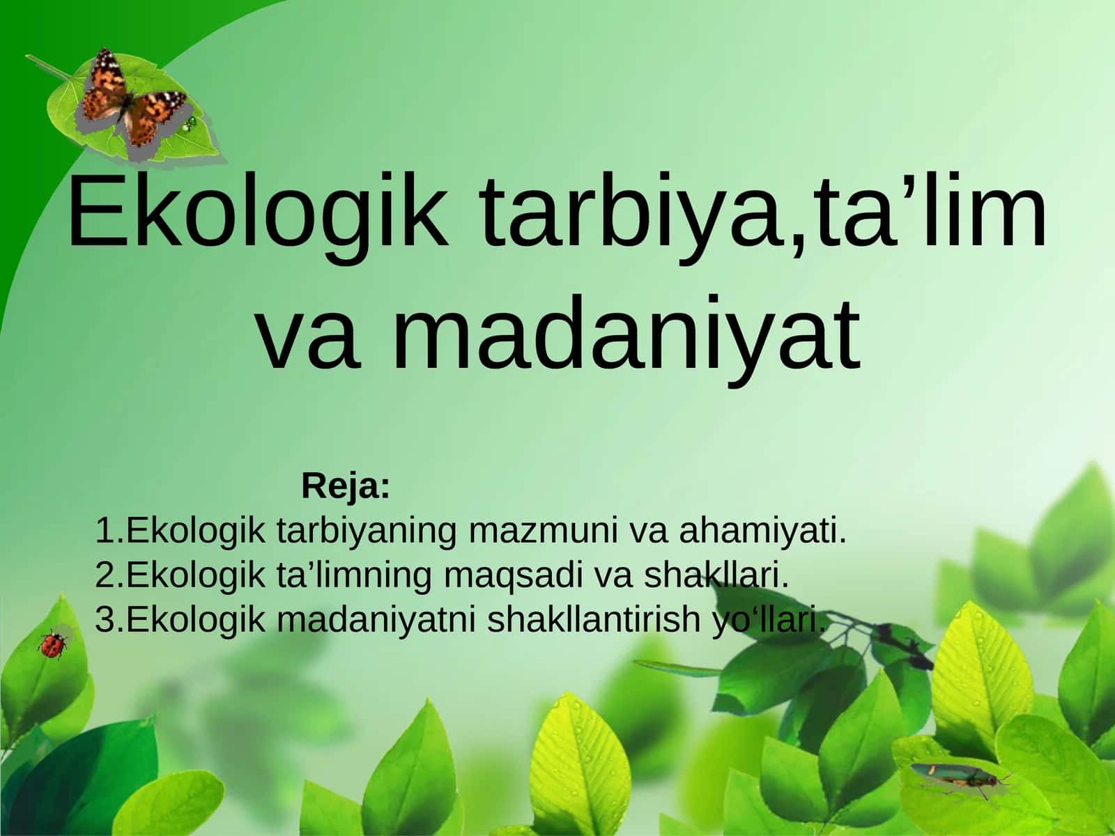 Ekologik tarbiya,ta’lim va madaniyat 1