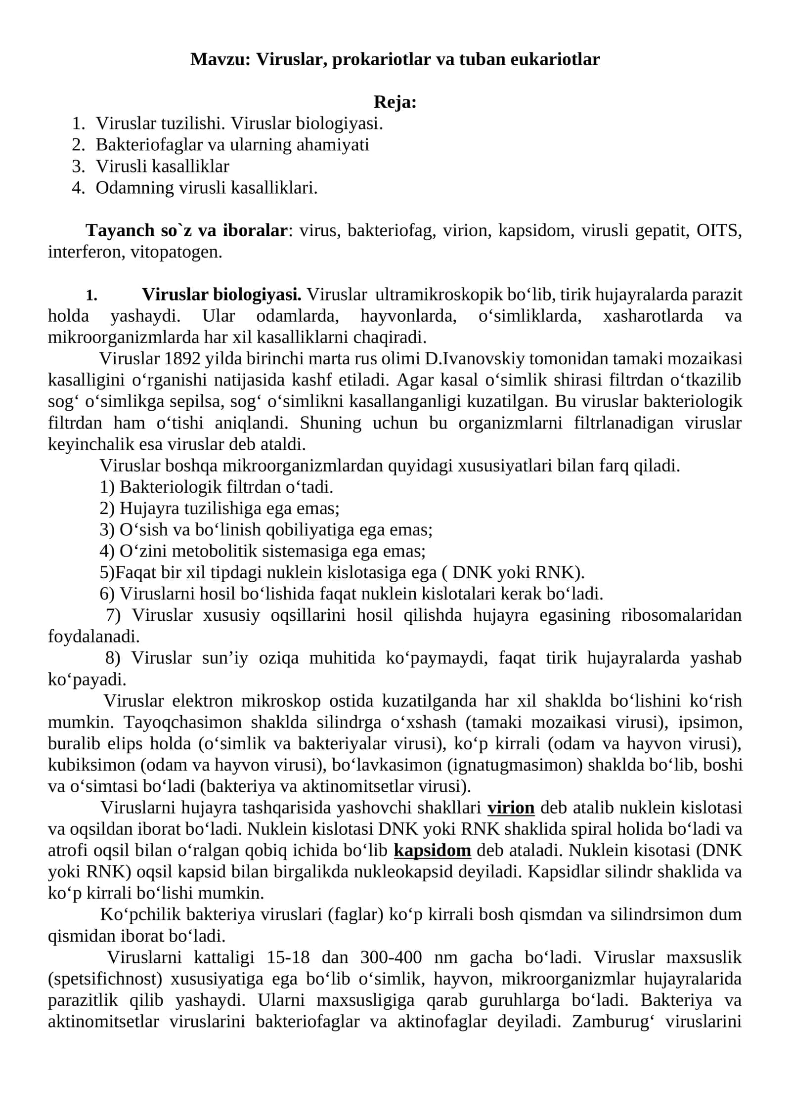 Viruslar, prokariotlar va tuban eukariotlar 1