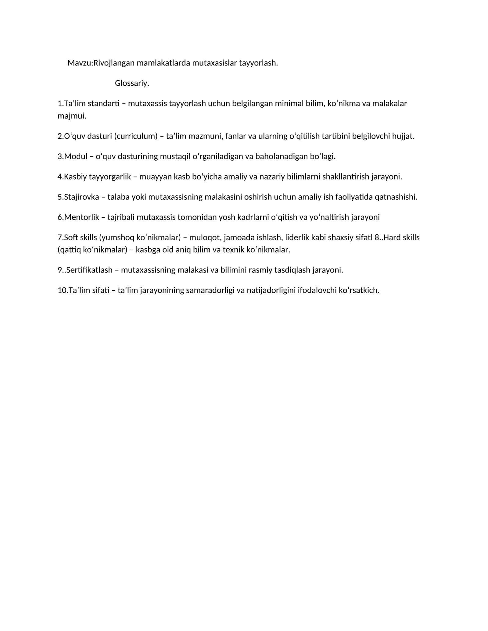 Rivojlangan mamlakatlarda mutaxassislar tayyorlash 1