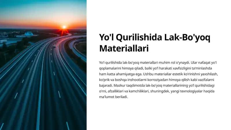 Yo'l Qurilishida Lak-Bo'yoq Materiallari 1