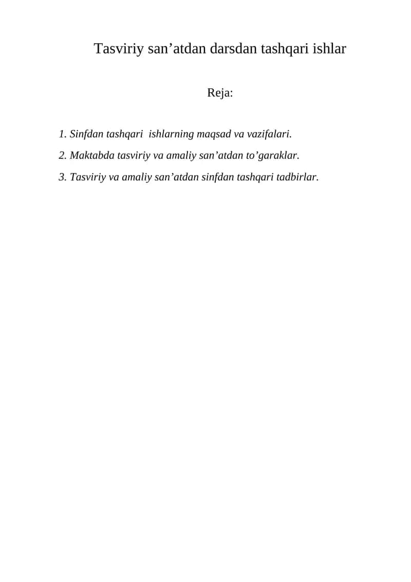 Tasviriy san’atdan sinfdan tashqari ishlar 1