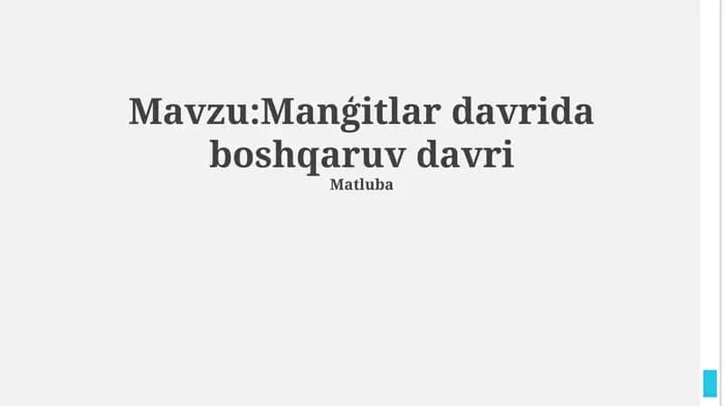 Manģitlar davrida boshqaruv davri 1
