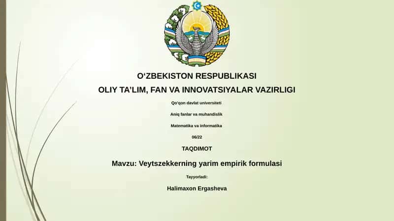 Veytszekkerning yarim empirik formulasi 1