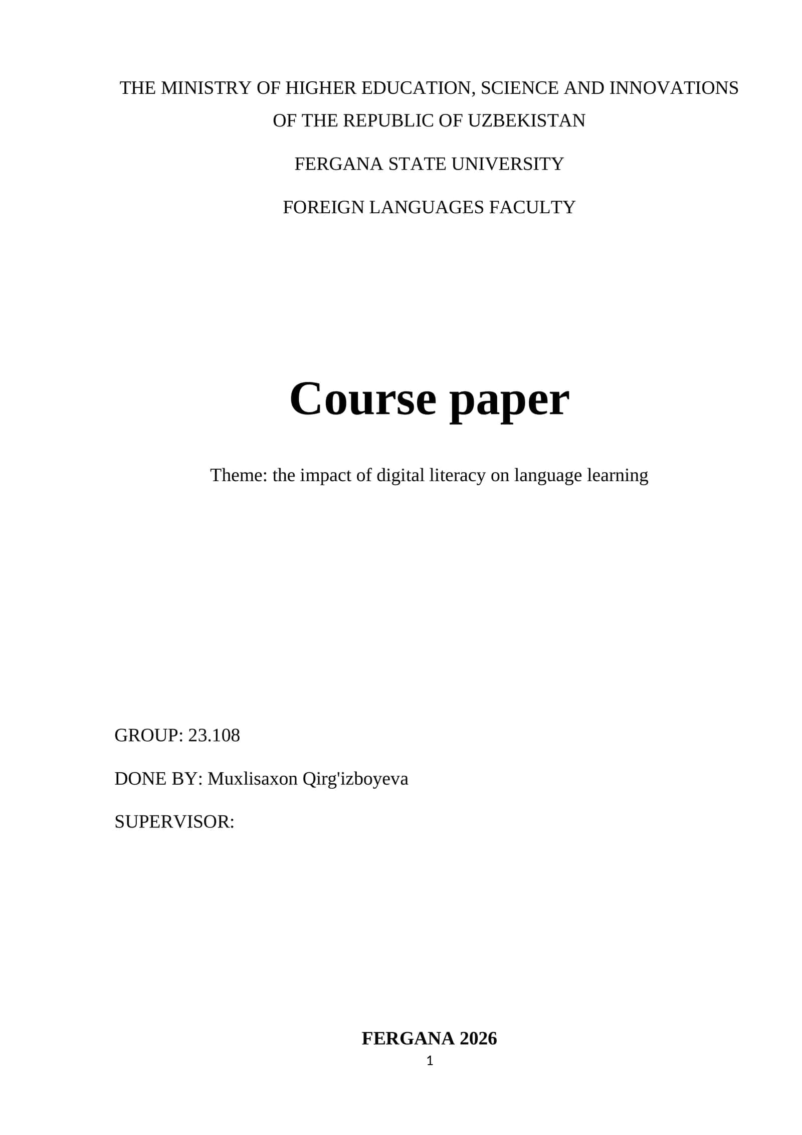 Course paper on the impact of digital literacy on language learning 1
