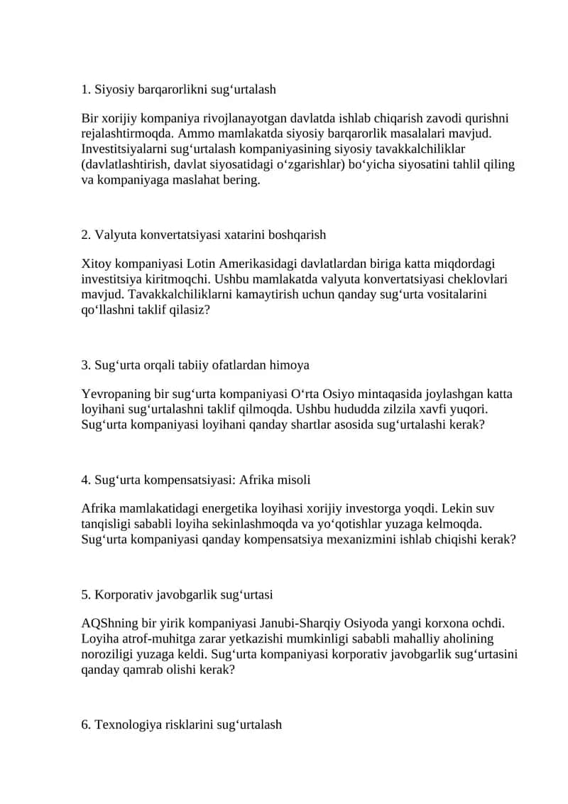 Siyosiy barqarorlikni sug‘urtalash 1