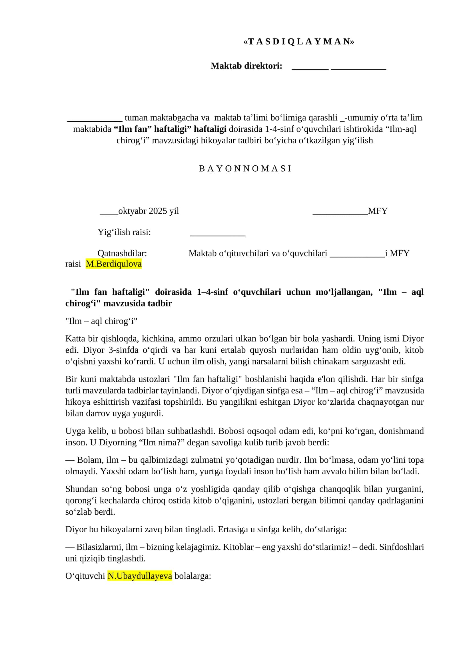 Ilm-aql chirog‘i tadbiri 1