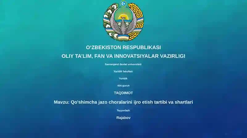 Qo'shimcha jazo choralarini ijro etish tartibi va shartlari