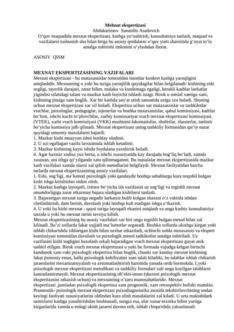 Mehnat ekspertizasi 1