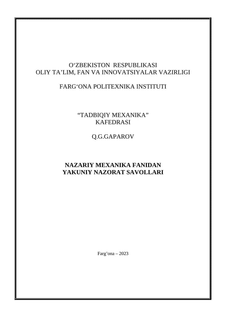 Statikaning asosiy tushunchalari 1