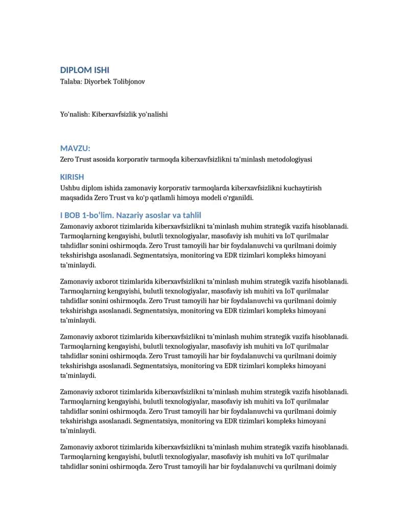 Diplom ishi – Zero Trust asosida kiberxavfsizlik 1