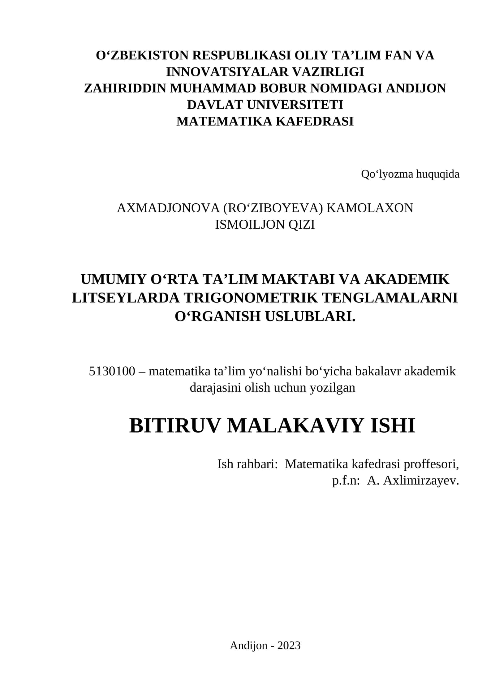 TRIGONOMETRIK TENGLAMALARNI O‘RGANISH USLUBLARI 1