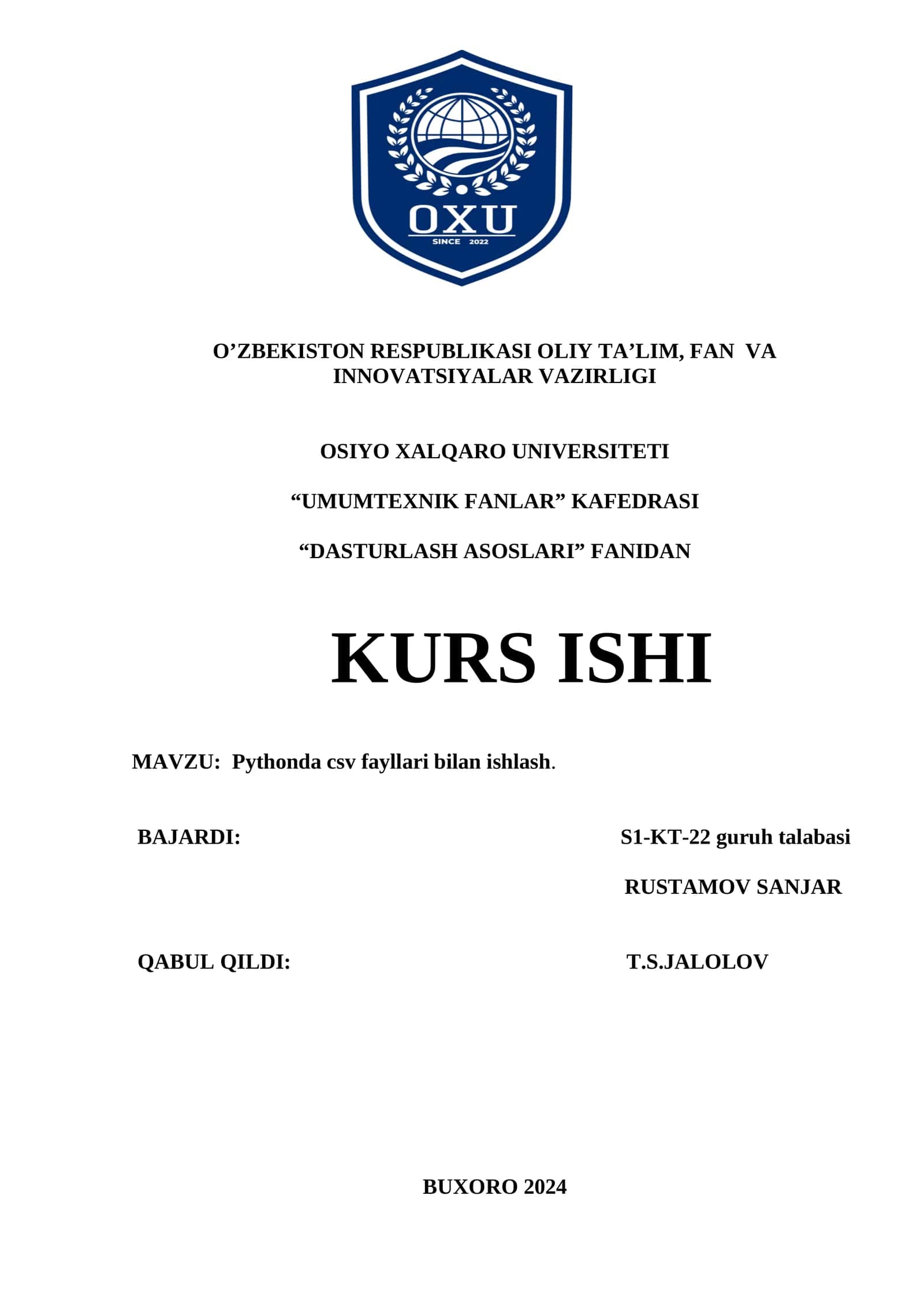 Pythonda csv fayllari bilan ishlash 1
