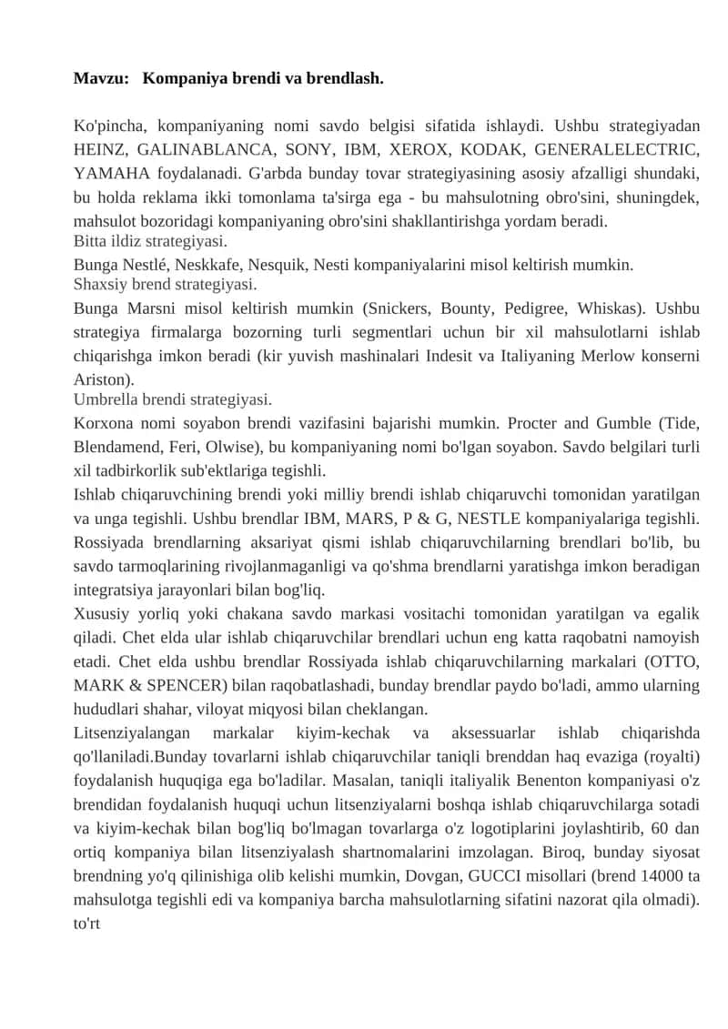 Kompaniya Brendi va Brendlash 1