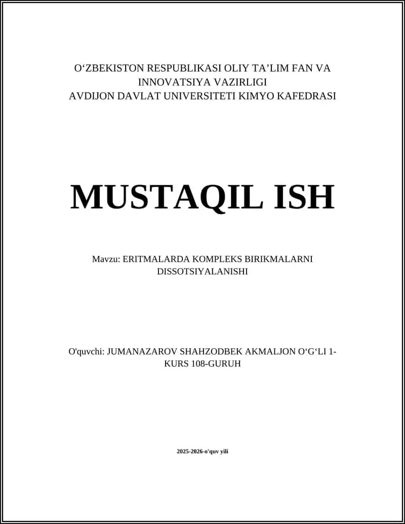 ERITMALARDA KOMPLEKS BIRIKMALARNI DISSOTSIYALANISHI 1