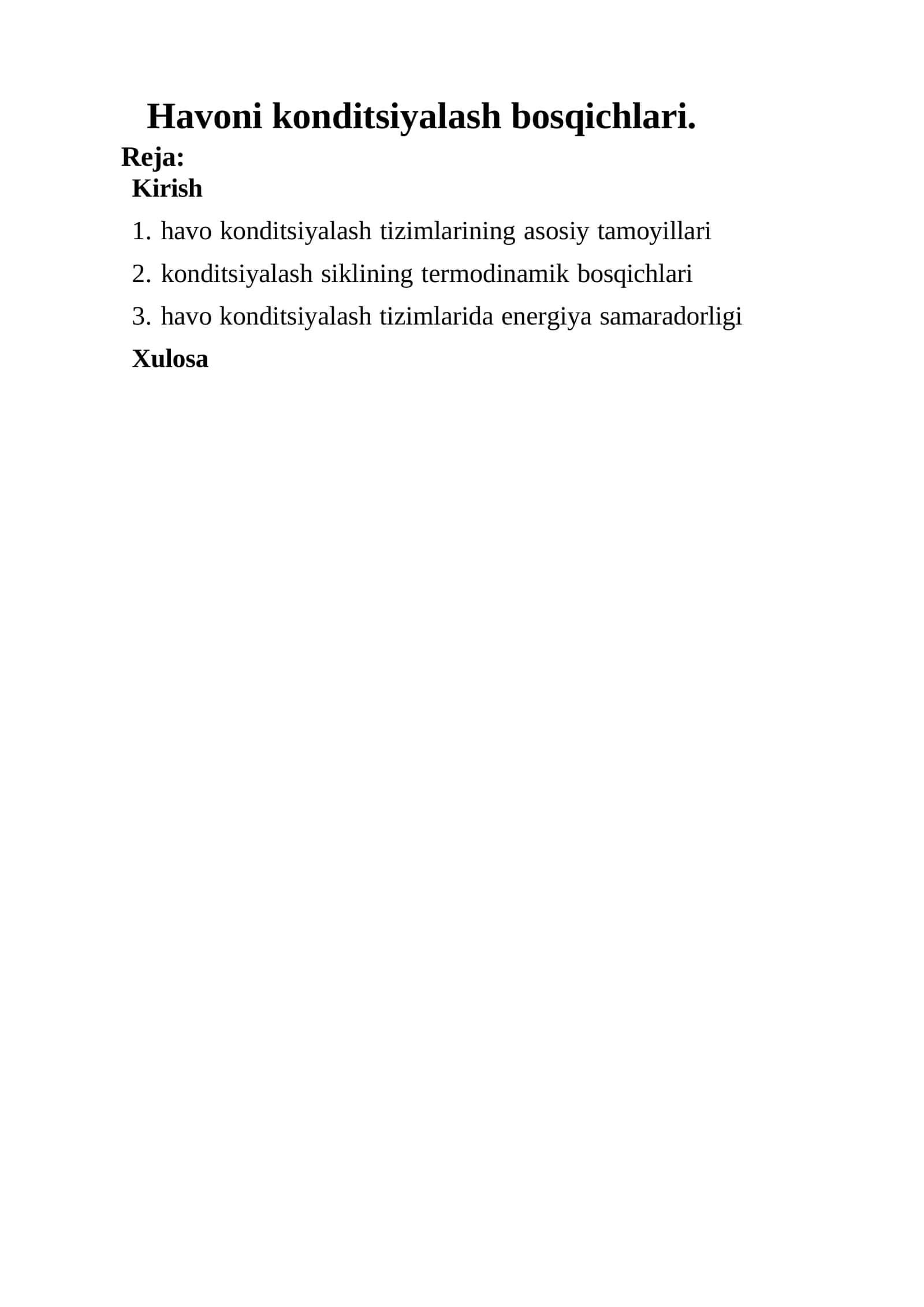 Havoni konditsiyalashning umumiy tavsifi 1
