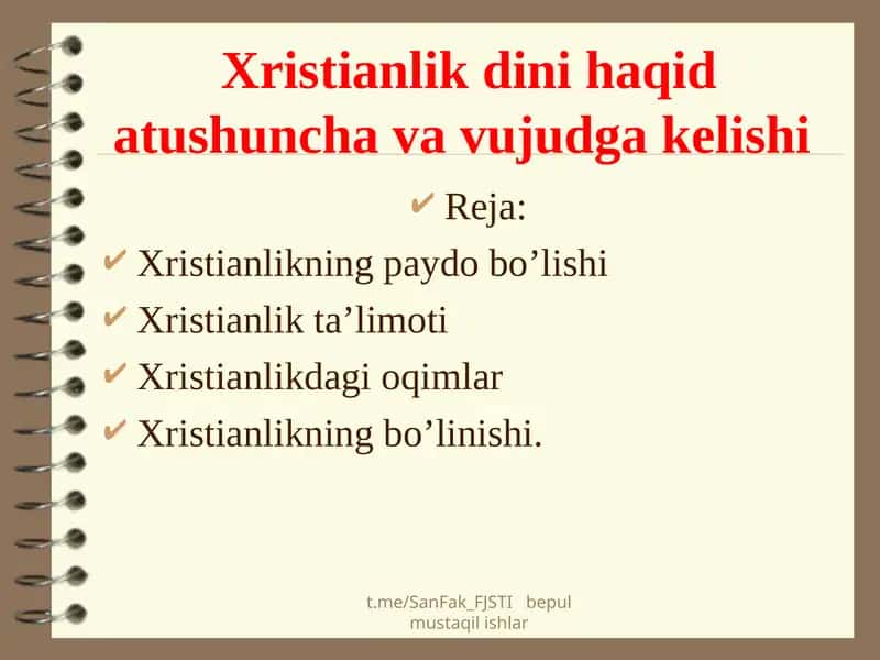 Xristianlik dini haqid atushuncha va vujudga kelishi 1