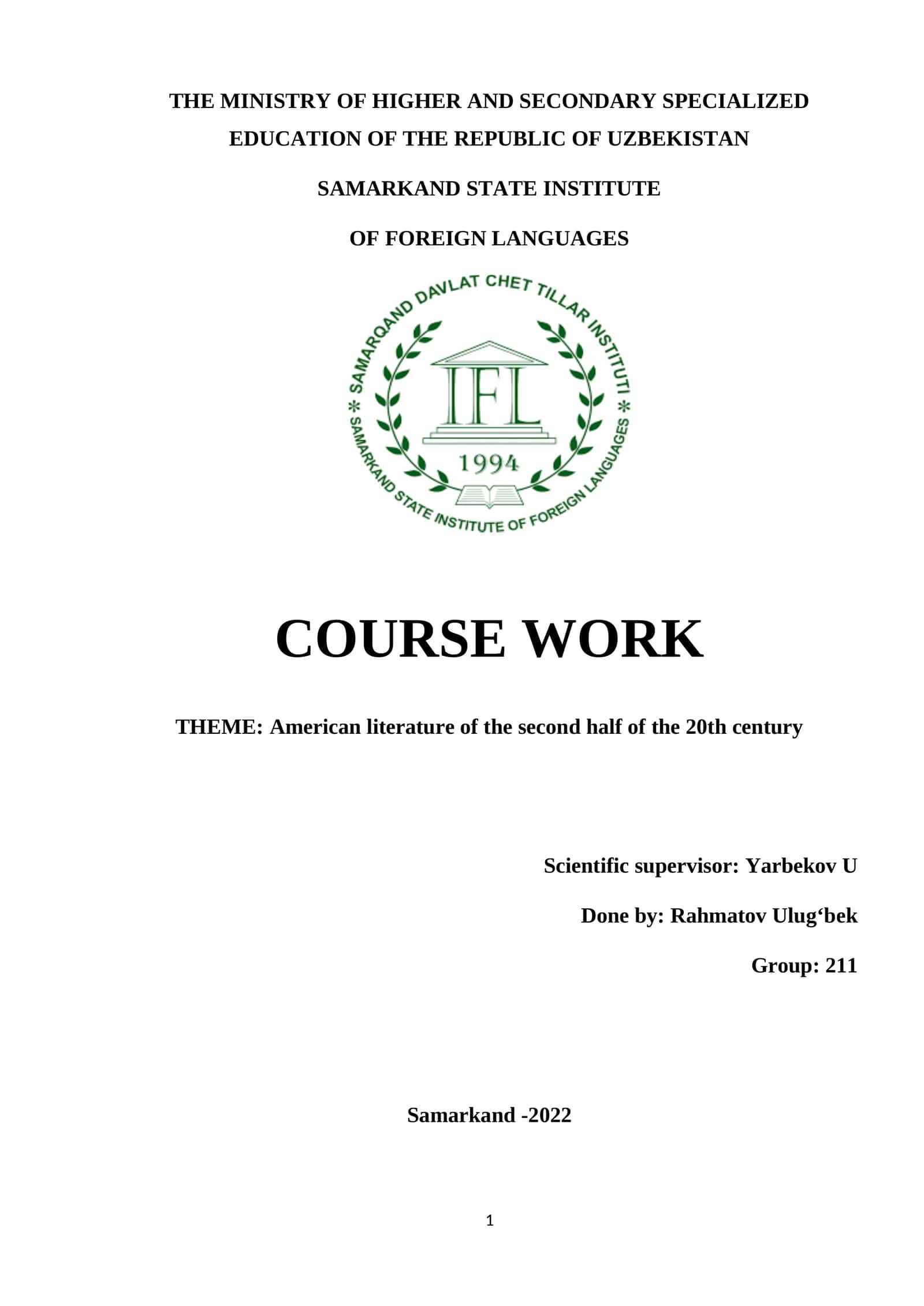 American Literature of the 20th Century 1