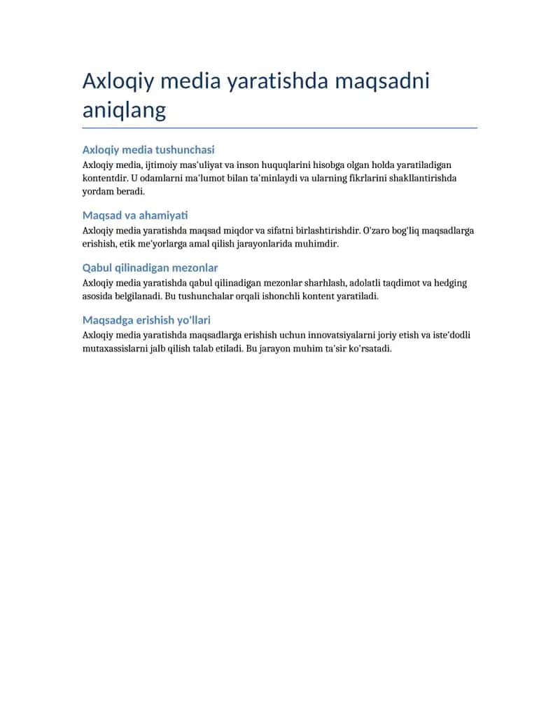 Axloqiy media yaratishda maqsadni aniqlang 1