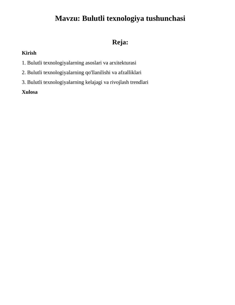 Bulutli texnologiya tushunchasi 1