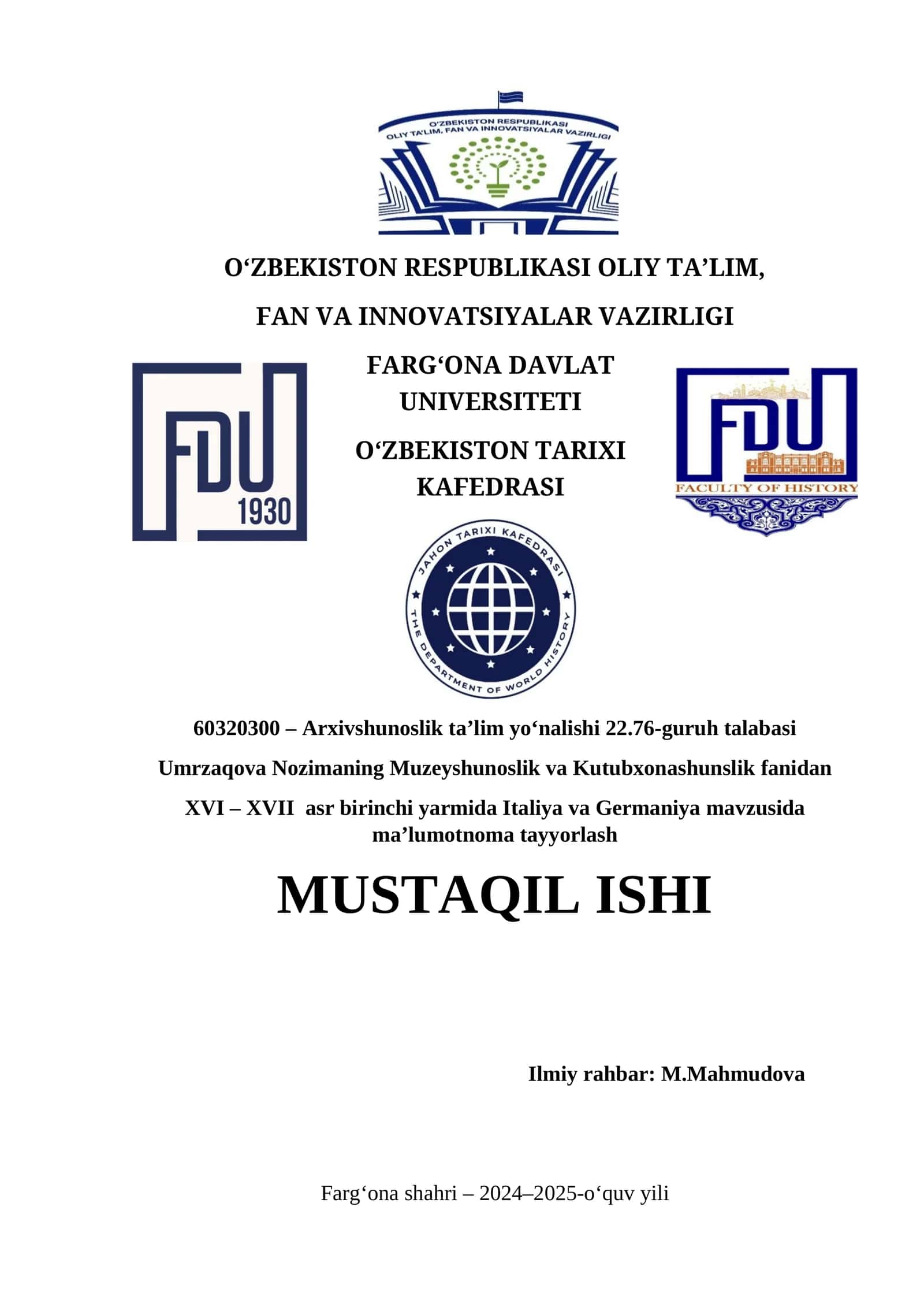 Arxivshunoslik ta’lim yo‘nalishi 1