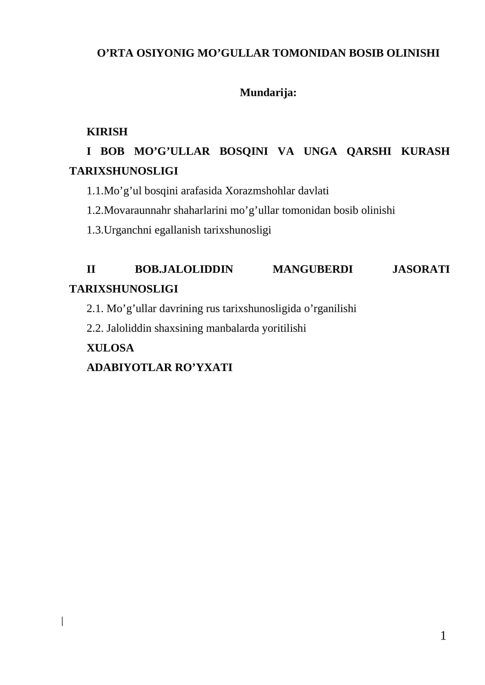 O’RTA OSIYONIG MO’GULLAR TOMONIDAN BOSIB OLINISHI 1