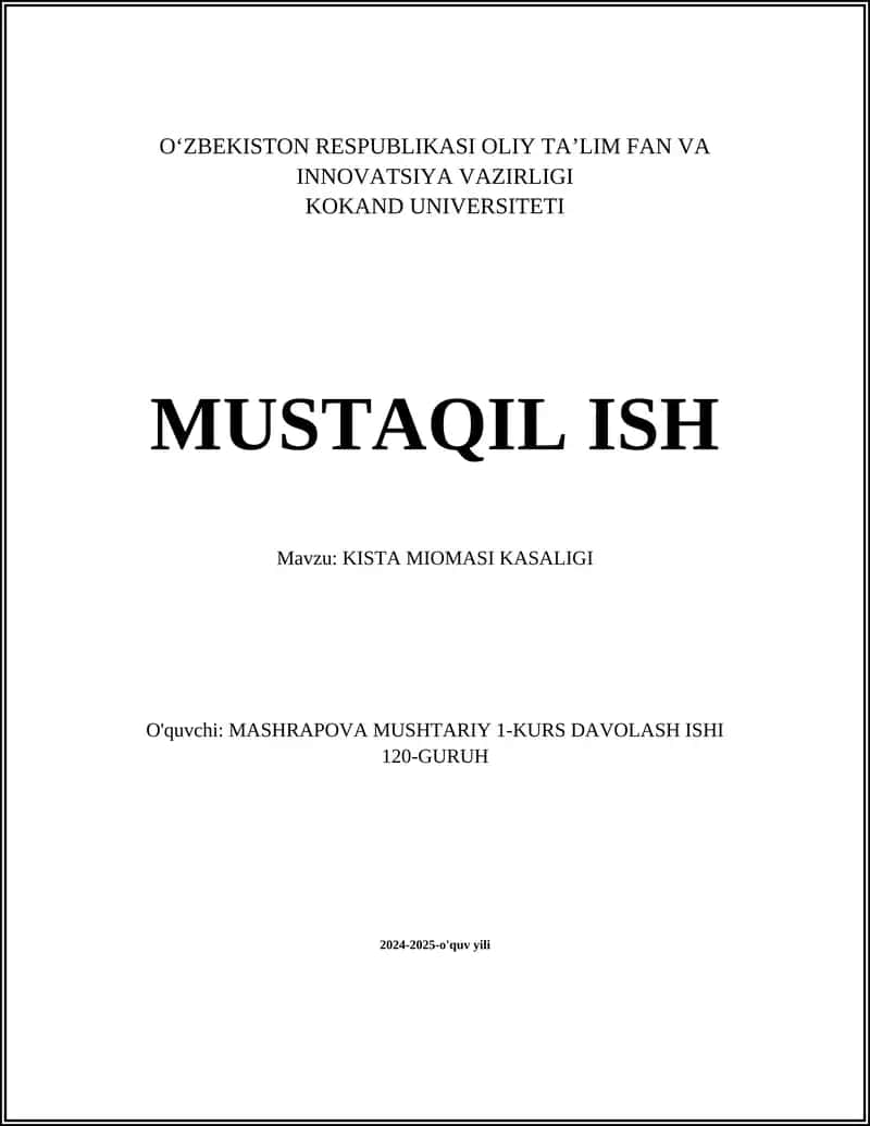 KISTA MIOMASI KASALIGI 1