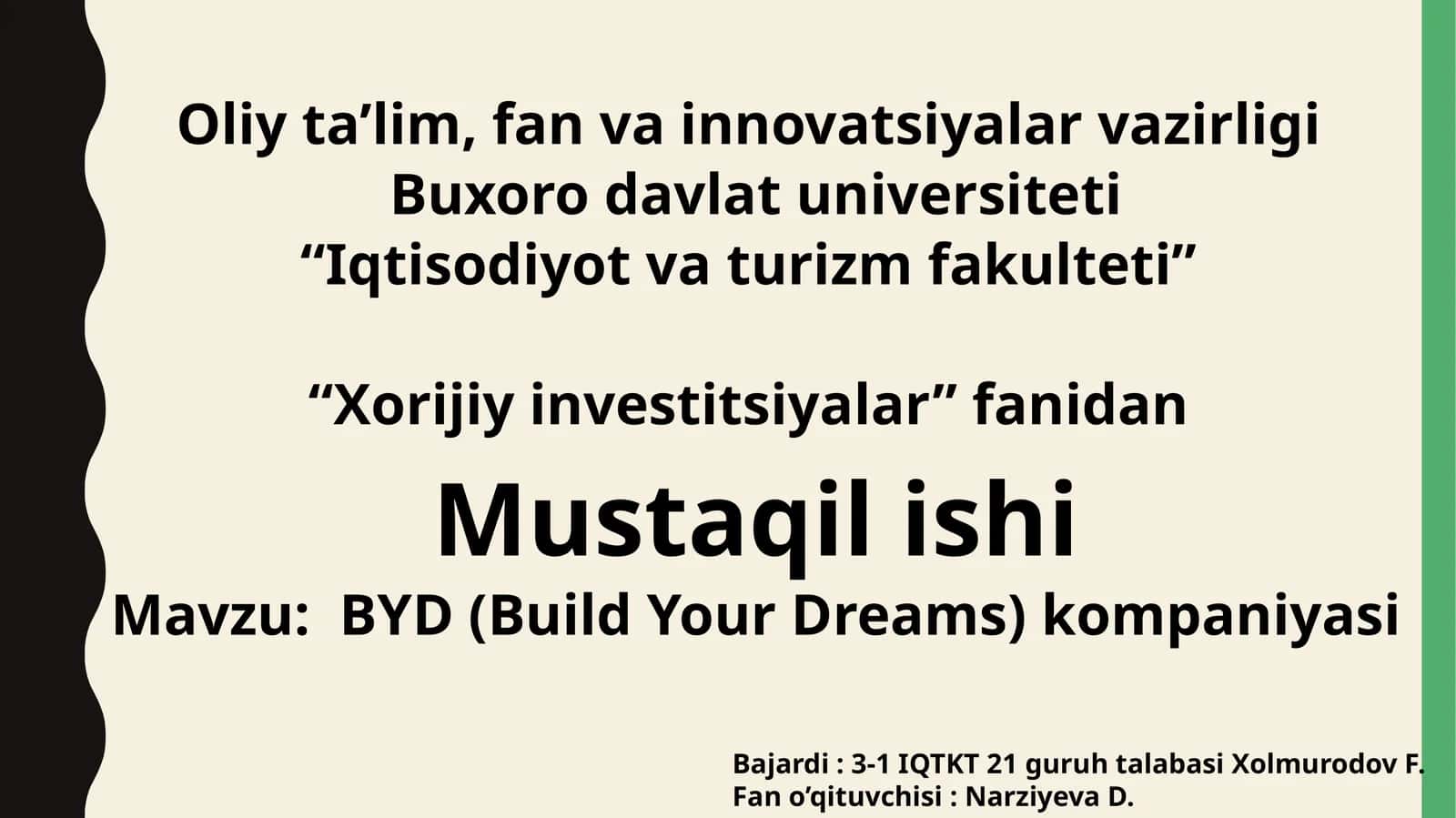 BYD (Build Your Dreams) kompaniyasi 1