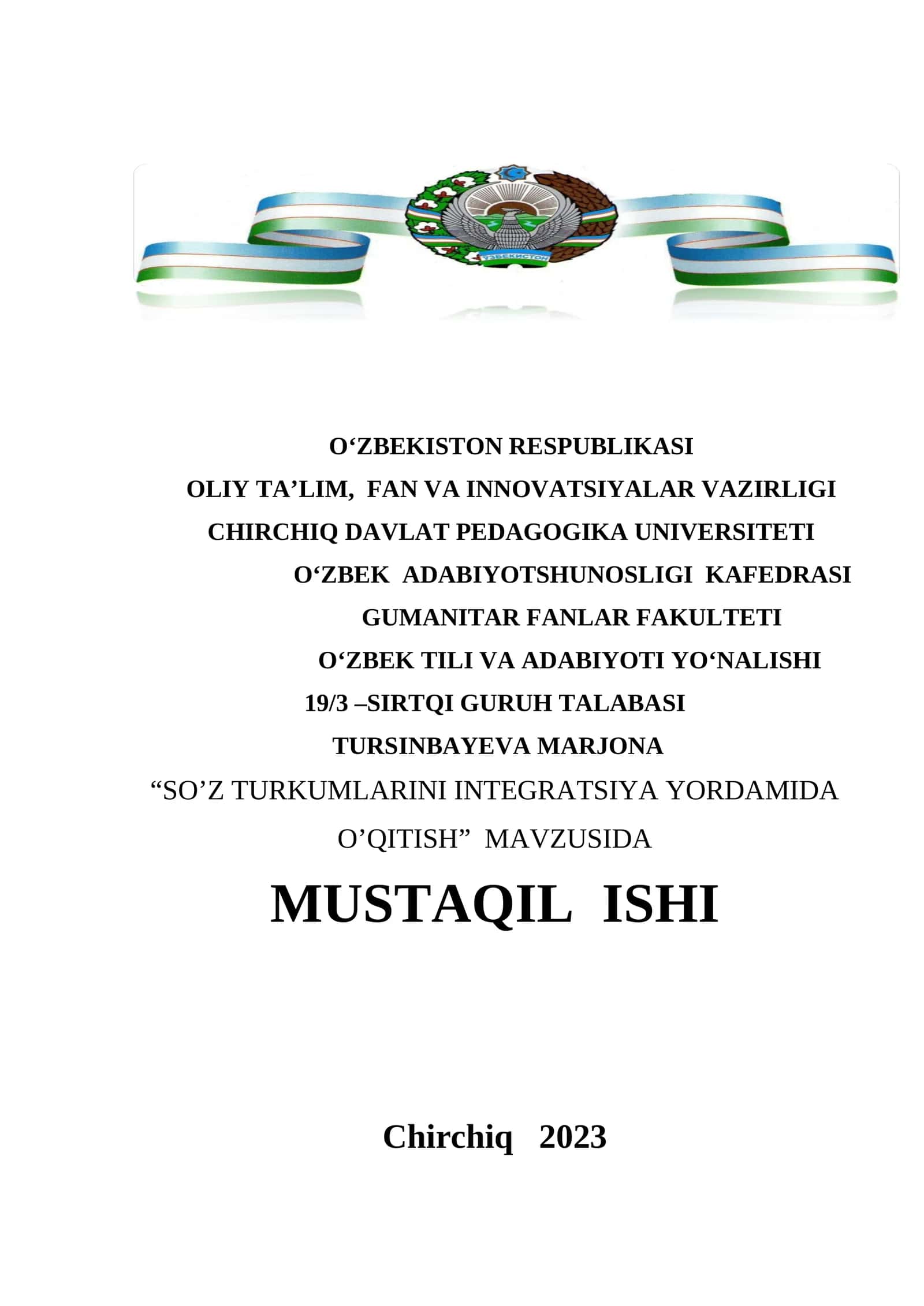 SO’Z TURKUMLARINI INTEGRATSIYA YORDAMIDA O’QITISH 1
